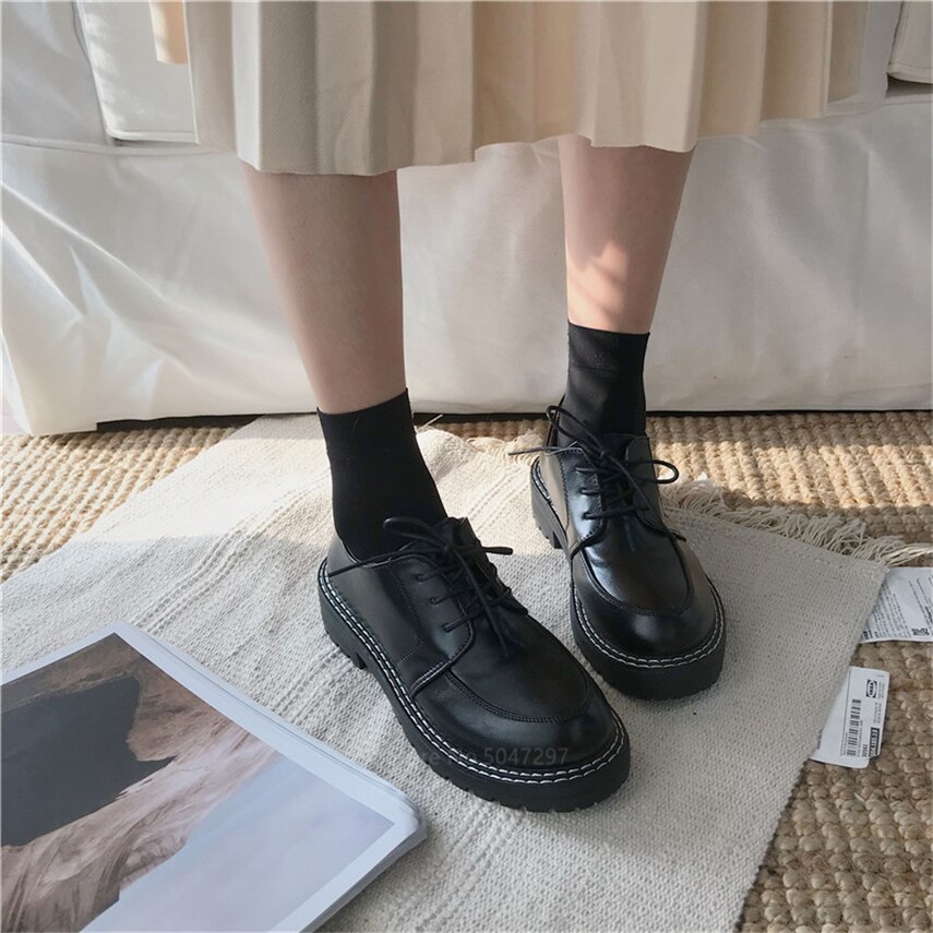 Japanese School Uniform shoes Jk Student Shoes Girls Women Kawaii Lolita Soft Girl Round Toe Platform Patent Leather Shoes 4cm