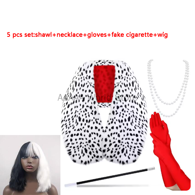 Women Cruella Deville Costume Accessories Spotted Dog Leopard Print Scarf 1920s Gloves and Holder for Cosplay Halloween Party: Silver