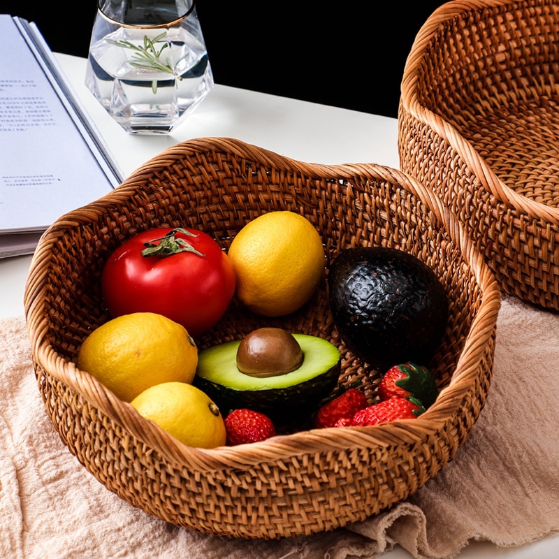 Handmade Straw Dried Tray Basket Hand-Woven Storage Box Rattan Box Natural Decoration