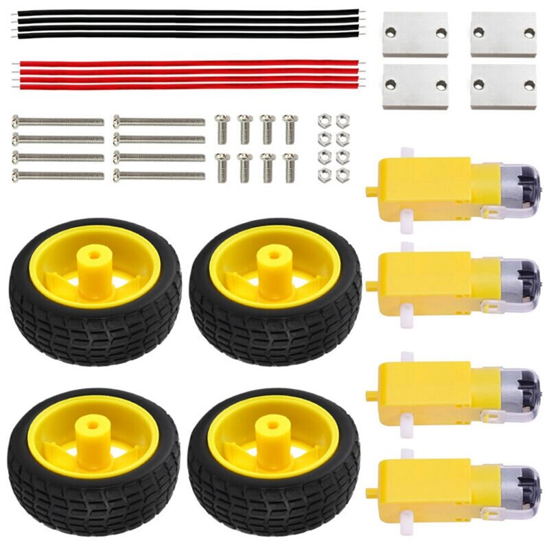 Roue de pneu en plastique Robot avec moteur à engrenages cc 3-6V 1/2/1 ensemble pour Arduino