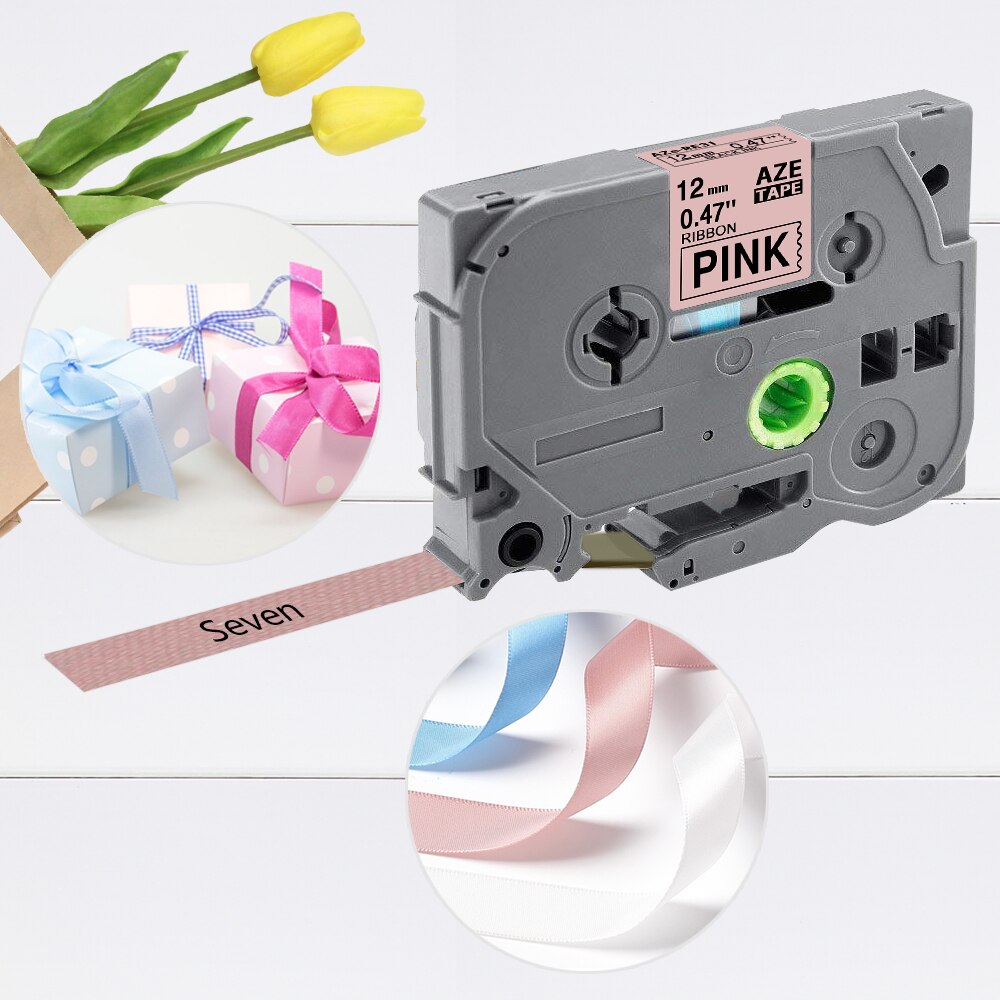 RE34 R231 Satijnen Lint 12Mm Label Tape Compatibel Voor Brother TZe-R231 TZe-RE34 TZE-RE31 TZE-RG34 P Touch Label Printer: Black on  Pink