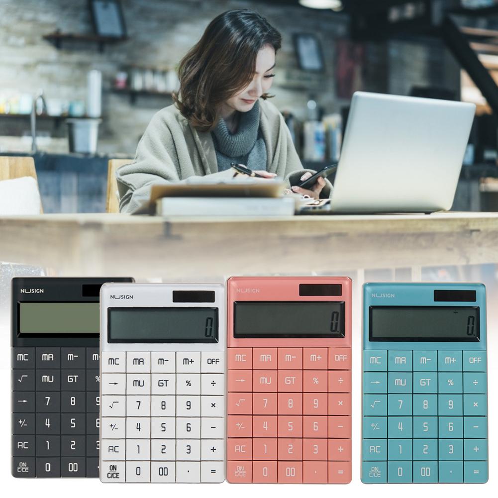 12-bit Calculator Breedbeeld Dual Power Platte Knop Eenvoudig Kantoor Rekenmachine Basic Rekenmachine Desktop Rekenmachine