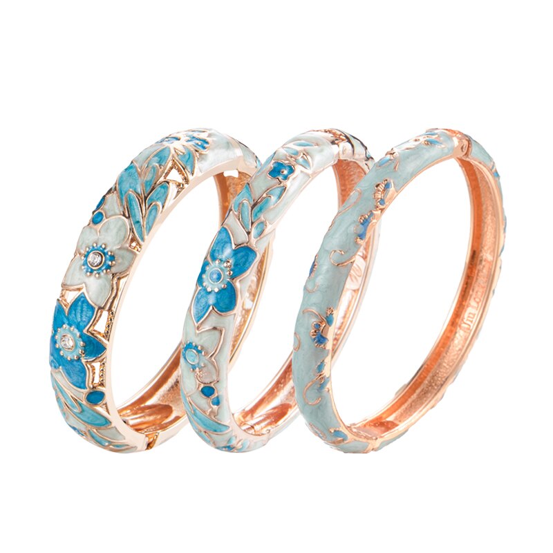 3 Pcs Set Cloisonne Bangles Voor Vrouwen Sieraden Lady Girl Vrouwen Hand Armbanden Enamel Bangle Indische Stijl: blue set 3