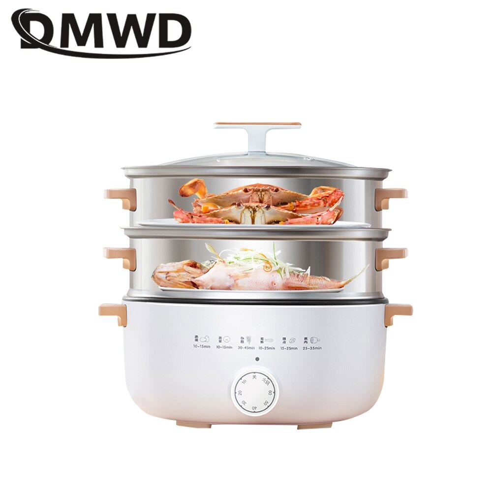 DMWD 14L Household Electric Cooker 3 layer Steamer Pot Boiling Stewing Pot Crepe Pancake Maker 304 Stainless Steel 220V
