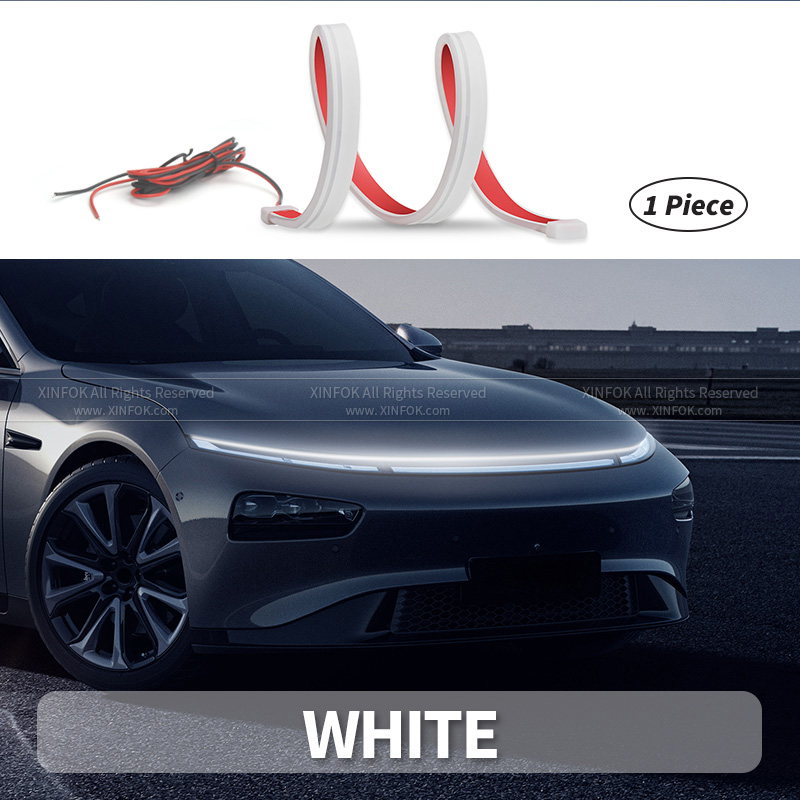 XINFOK LED bande de lumières de capot de voiture universelle Auto lampes d'ambiance décoratives lumières d'ambiance pour voiture feux de jour DRL 12: WHITE / 4200 K