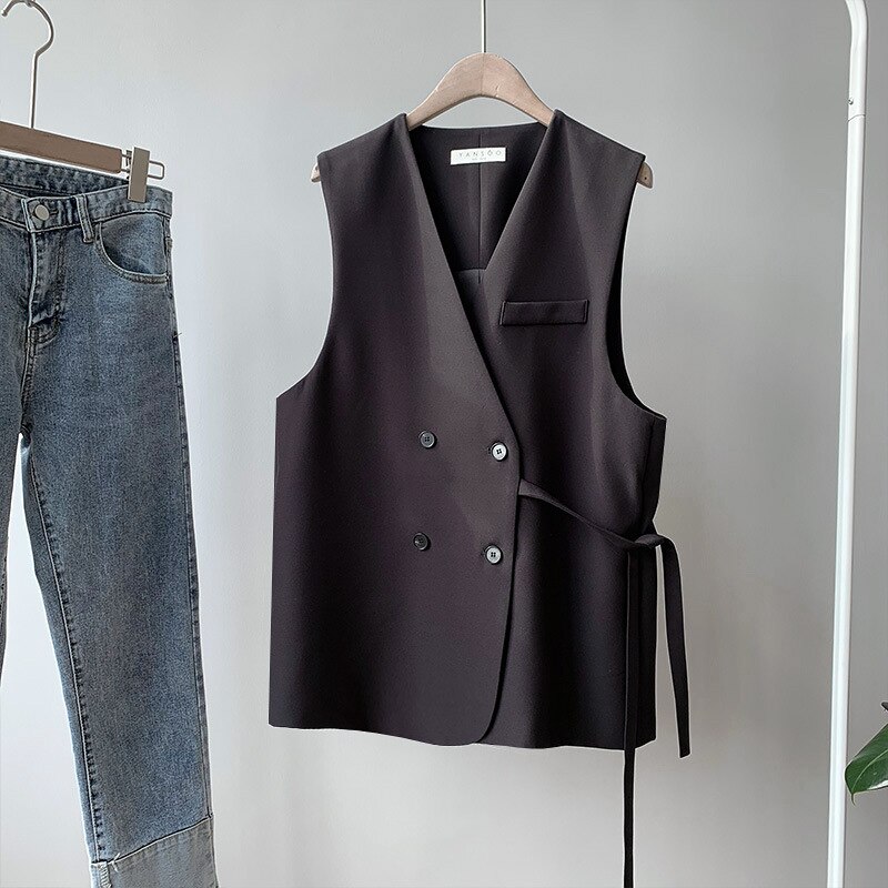 Bygouby ol dame dress vest vintage dobbelspent dame topper svart hvite jakker vår høst ermeløs vest: Svart  yx0258 / S