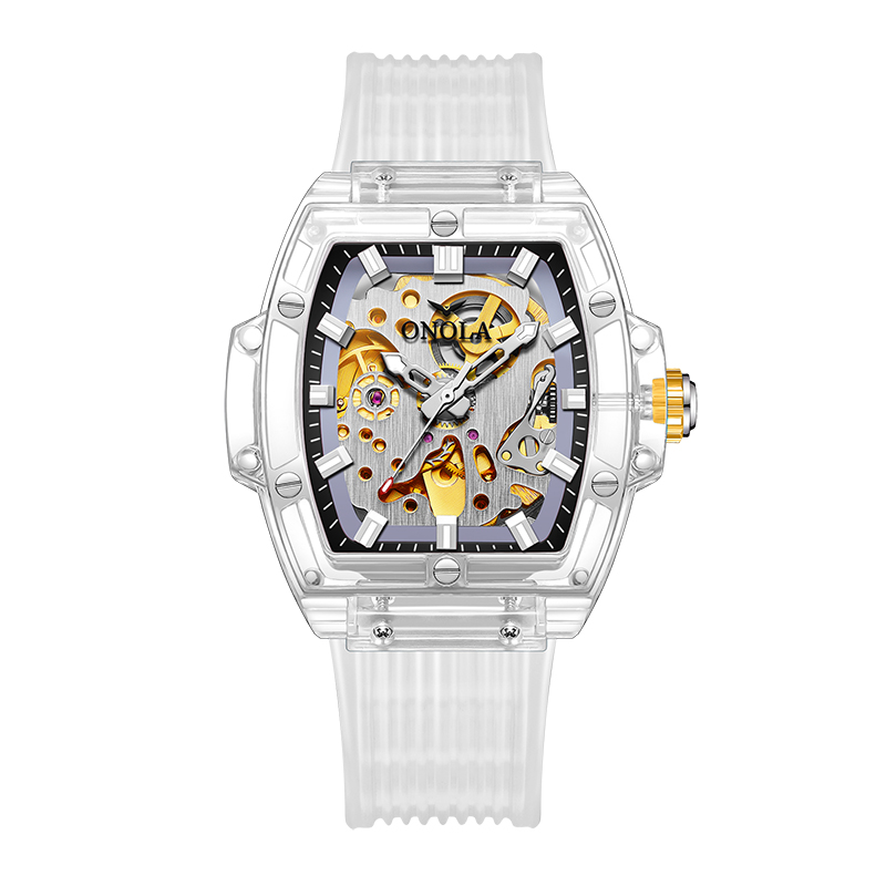 Luxe Herenhorloge Onola Plastic Transparante Holle Volautomatische Mechanische Horloges Heren Waterdichte Klok: Ivoor