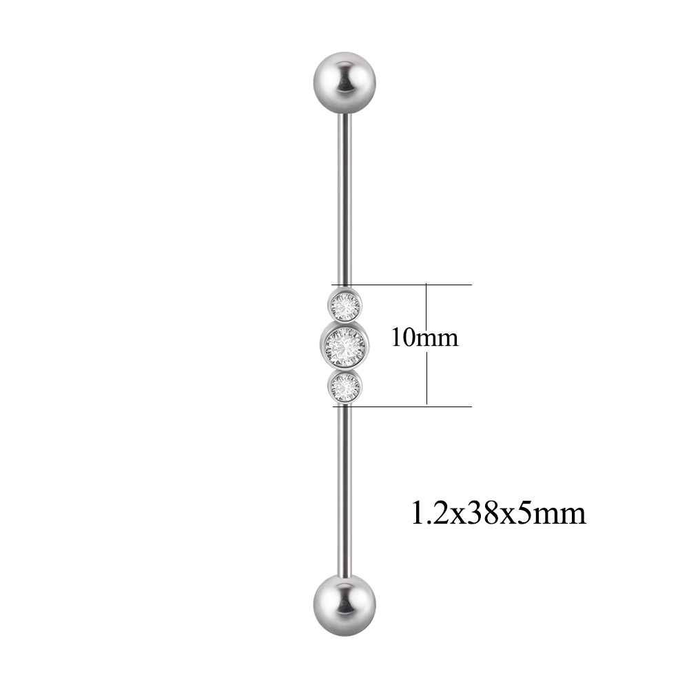 1 pieza de barra Industrial de acero inoxidable, puente largo, Micro inserción, pendiente de circón, joyería transversal para Piercing en la oreja para mujer, 16G: Bronce antiguo plateado