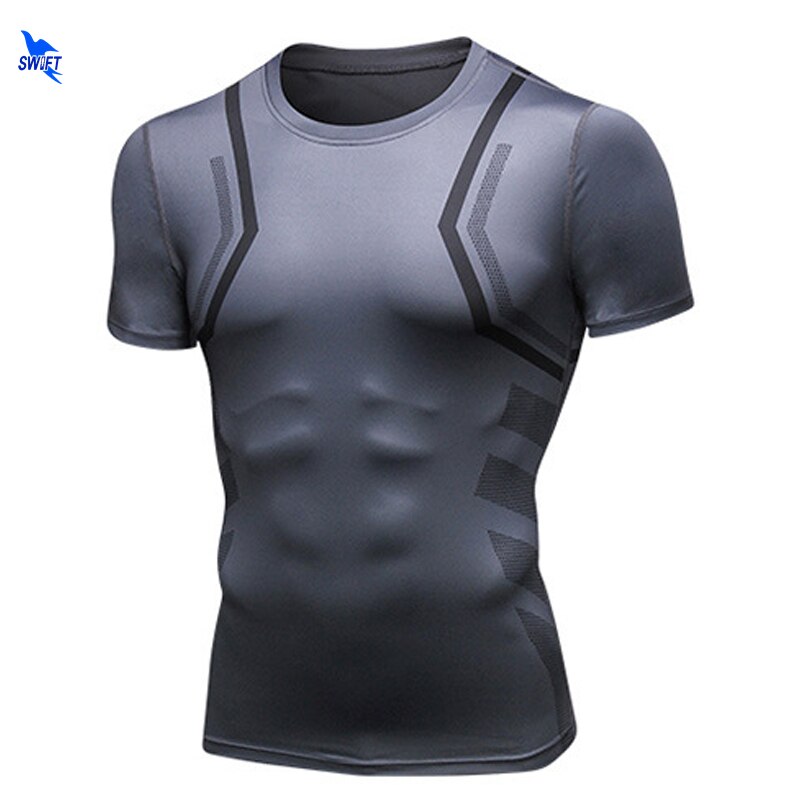 Herre quick dry mma fitness rashguard t-shirt 3d trykte korte ærmer kompression løbetoppe åndbart crossfit gym sportstøj