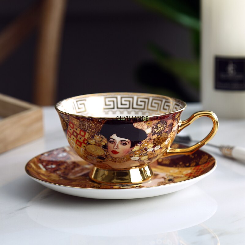 Ensemble de tasses à café Gustav Klimt, service à thé en céramique chinoise, Klimt Kiss, de luxe, service à boissons en porcelaine, tasse à thé et soucoupe