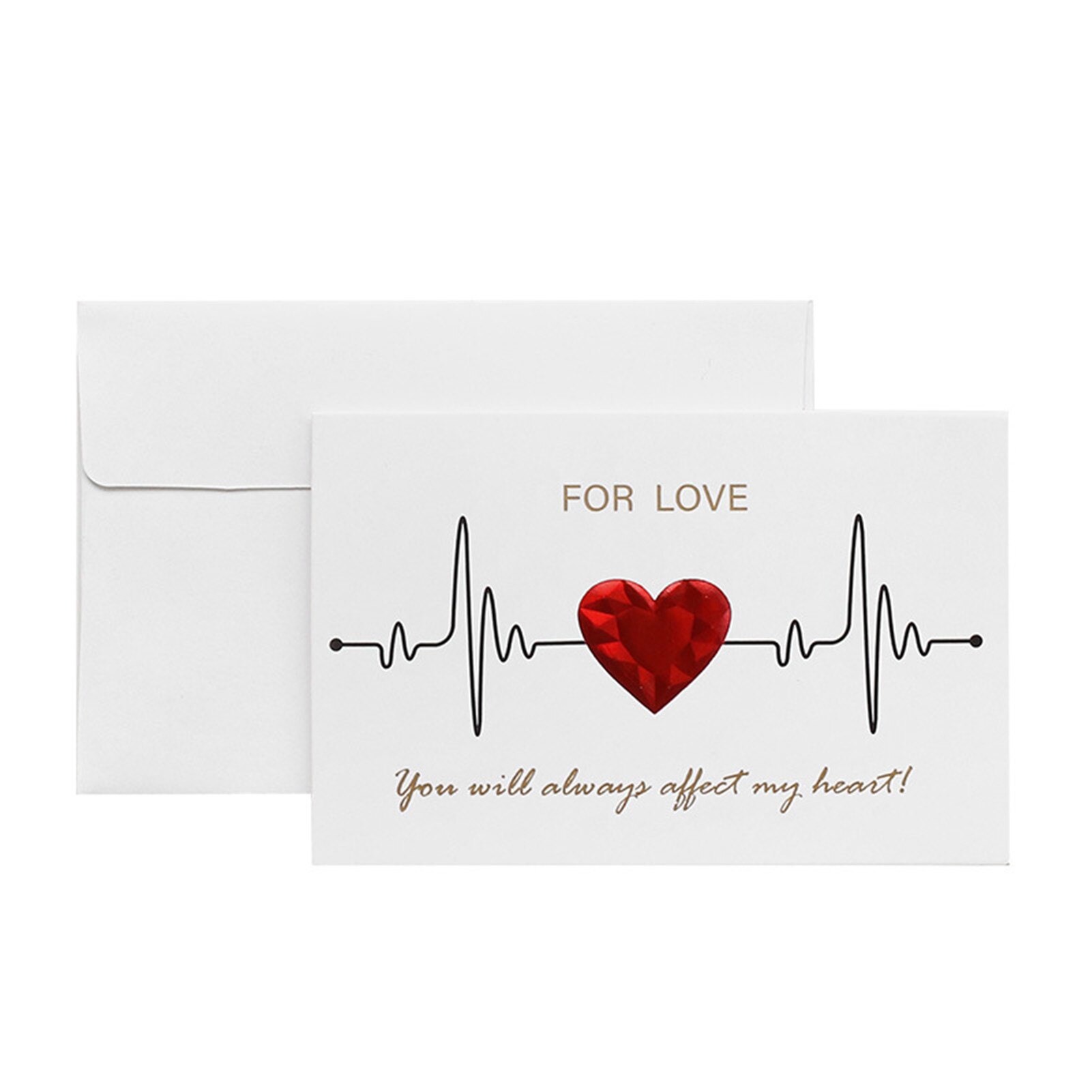 Valentine's Day Love Postcard Commemorative Card Bronzing Diy Heartbeat Engagement Invitation Card With Envelope: White