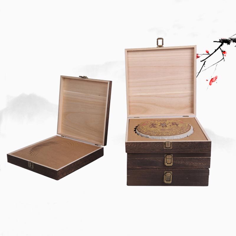 Caja cuadrada de almacenamiento de madera Vintage, cajas de té, organizador de estilo Concha, soporte para sellado de alimentos, decoración para el hogar, caja de de dulces de madera