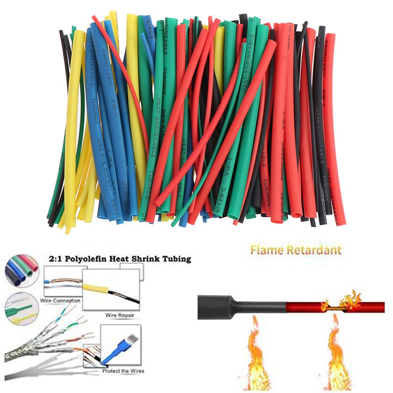 100Pcs /set Useful Car Electrical Cable Tube Kits Heat Shrink Tube Tubing Wrap Sleeve Assorted