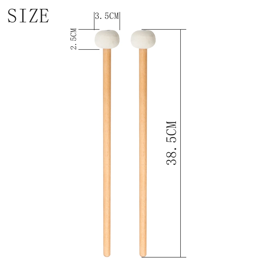 Baquetas de tambor de fieltro, mazos de tambor con mango de madera maciza, piezas de tambor timbales, accesorios para instrumentos de percusión, 1 par
