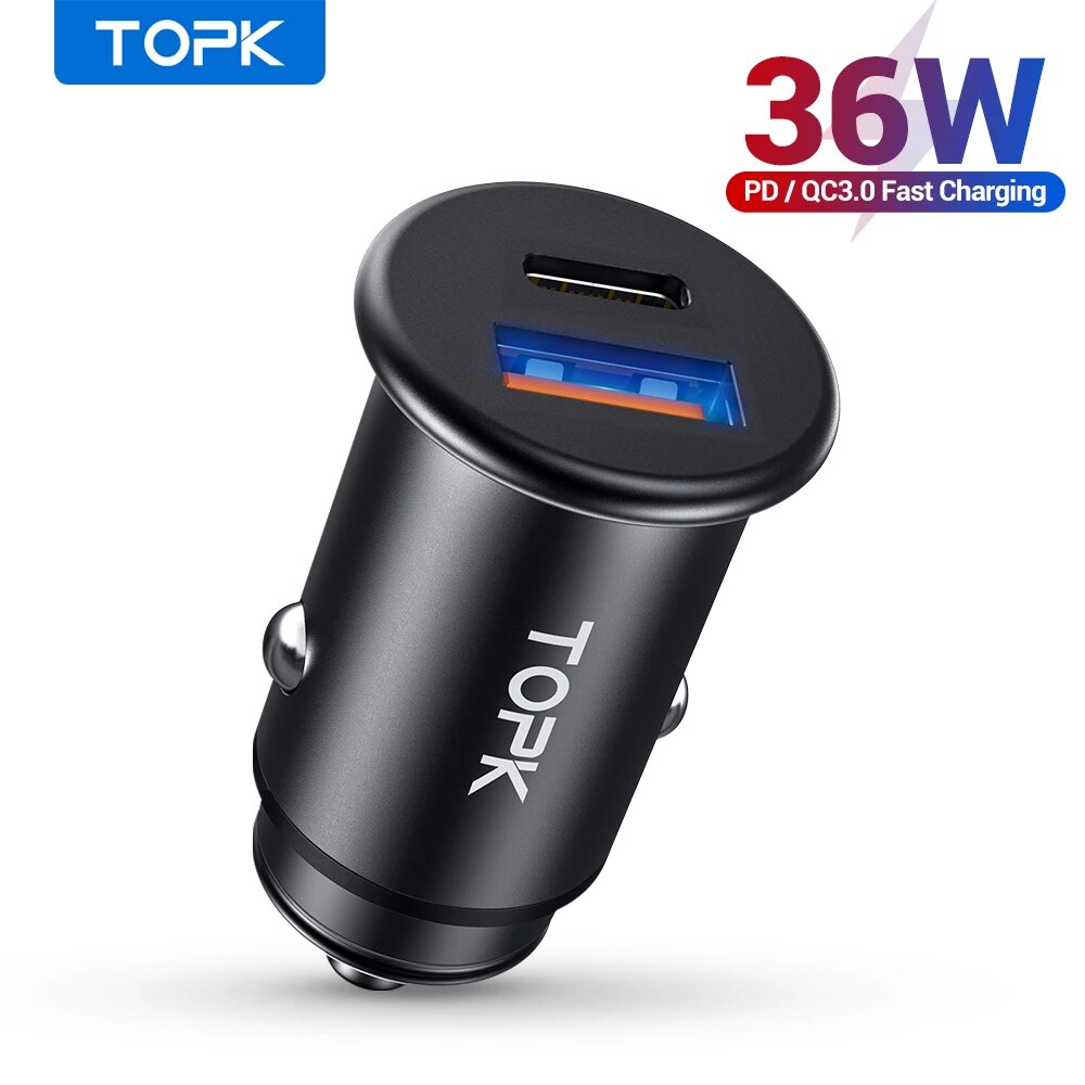 TOPK 36W Quick Charge 3.0 PD USB C Car Charger Fast Charger Charging Type C for iPhone 11 12 Pro Max XiaoMi Huawei Phone Charger