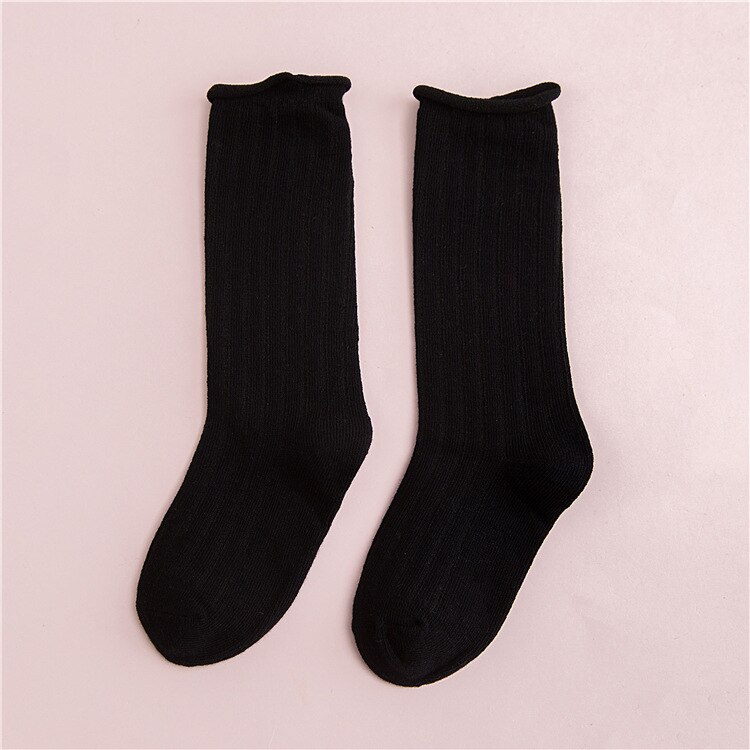 EnkeliBB Korean Style Baby Boy Girls Floor Socks Kids Solid Spring/Summer/Winter Tube Long Socks Toddler tube Sock: Black / 4-6Y