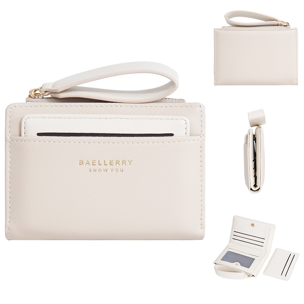 Damelommebok med kort glidelås stilig og eksklusiv lommebok flere kortspor japansk og koreansk kortveske for kvinner: Elfenben