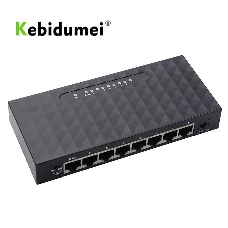 Kebidumei 8 Porte Switch di Rete Ethernet 10/100/1000 Mbps RJ45 Gigabit Switch Hub Supporto di Base Completa Mezza duplex Spina di UE