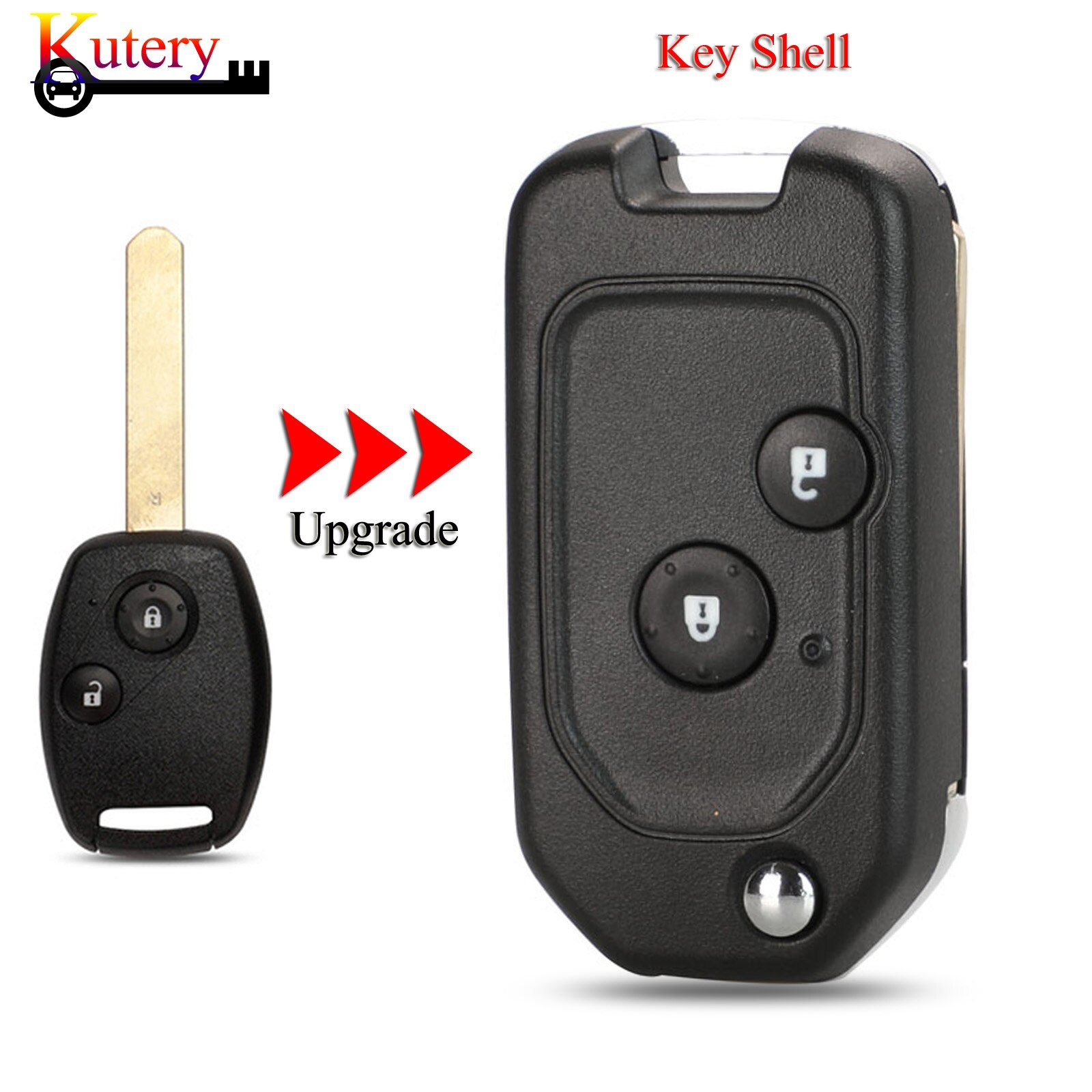 Kutery Upgrade Folding Autosleutel Shell Voor Honda Crv Fit Accord Civic Pilot 2 Knoppen Met Ongesneden Blade Blank Remote key Case Cover