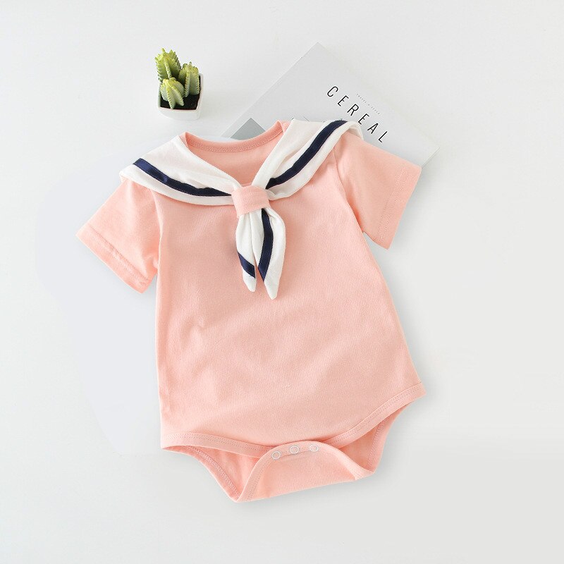 Summer baby one-piece clothes pure cotton short-sleeved baby triangle romper romper small navy style children's bag fart clo: Pink / 73cm