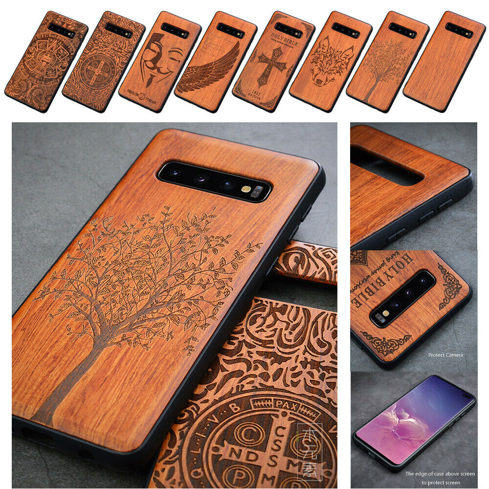 LYBALL Wood Case for Samsung S10 Phone Protective Back Cover Natural Wood Carved TPU Bumper Case for Samsung Galaxy S10 Plus