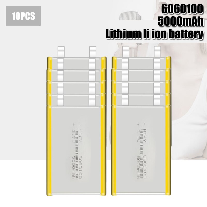 3.7v 5000 mah 6060100 polymer litium lipo uppladdningsbart batteri för gps psp dvd pad färdskrivare power bank högtalarlampa: 10 st