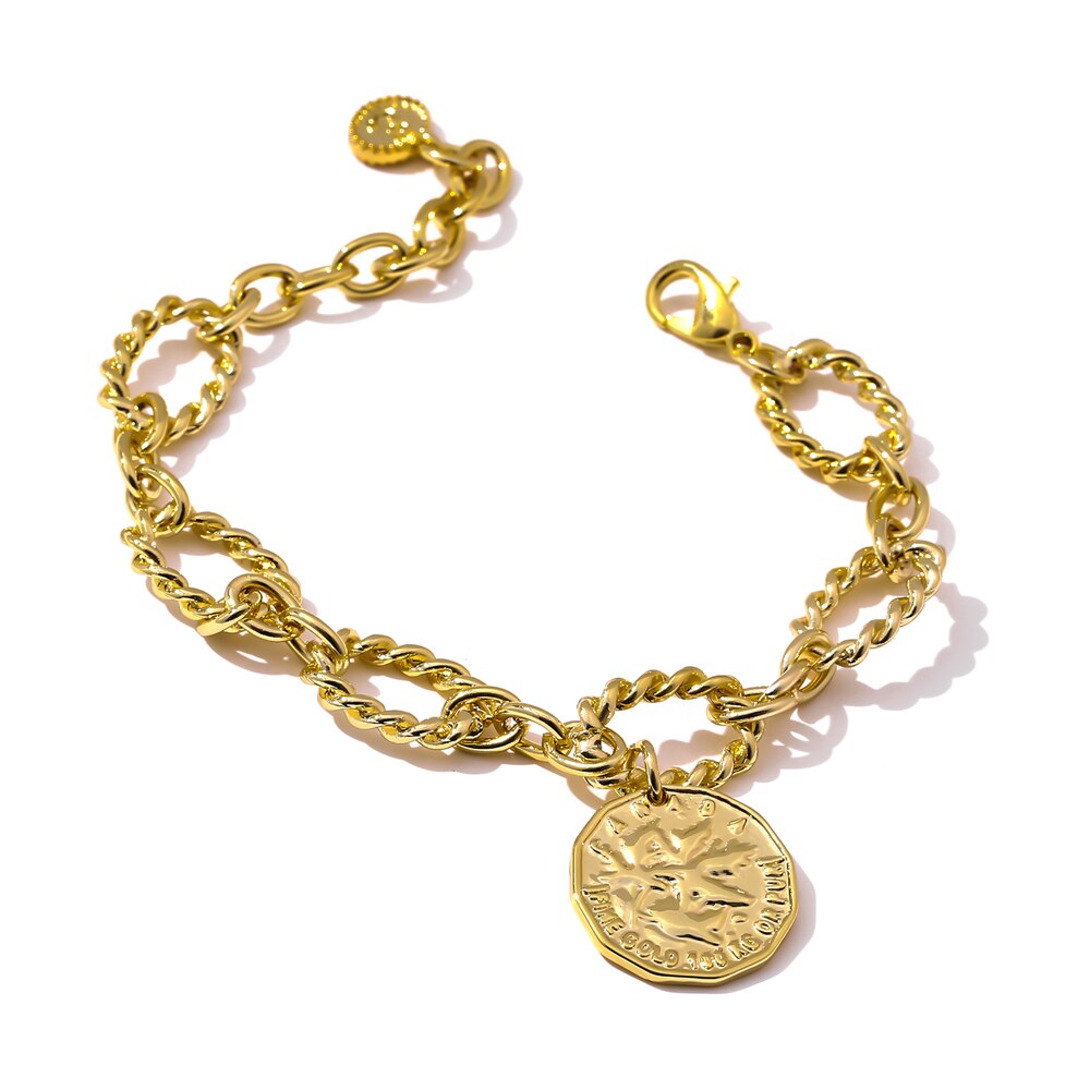 Yhpup Charm Metal Twisted Texture Bracelet Statement Gold Color Copper Geometric Wrist Bracelet Jewelry Summer Party: Default Title
