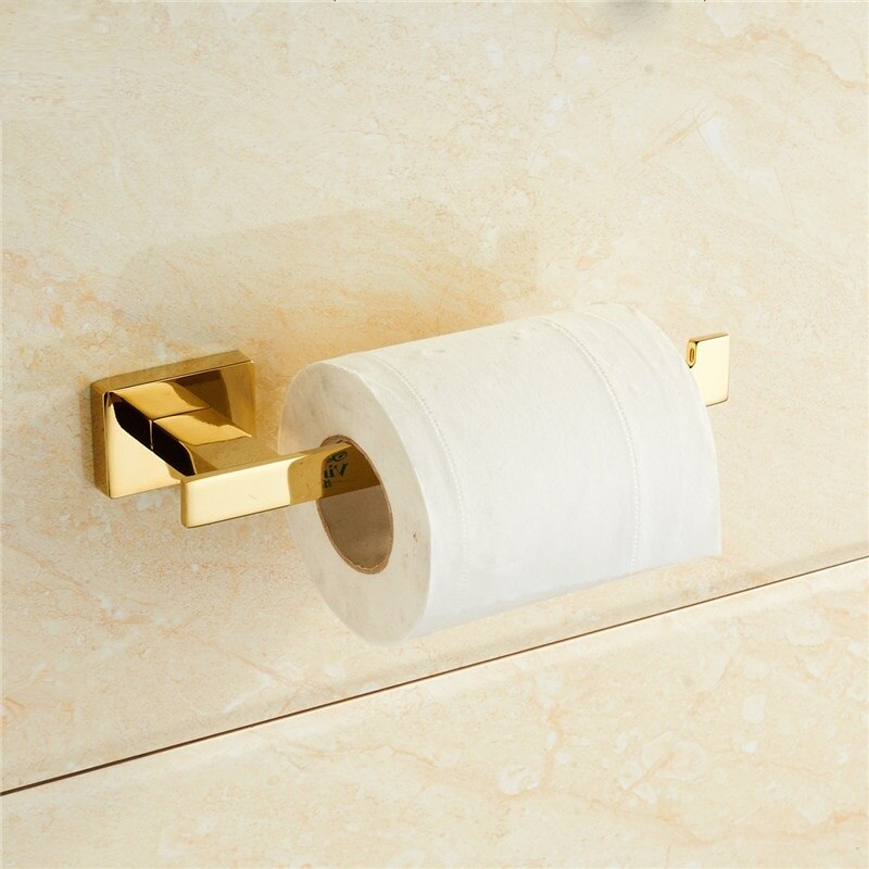 Toallero, barra de toallas, juego de herramientas de acero inoxidable dorado, gancho para batas, taza de cepillos para el baño, jabonera, accesorios para el baño: paper holder