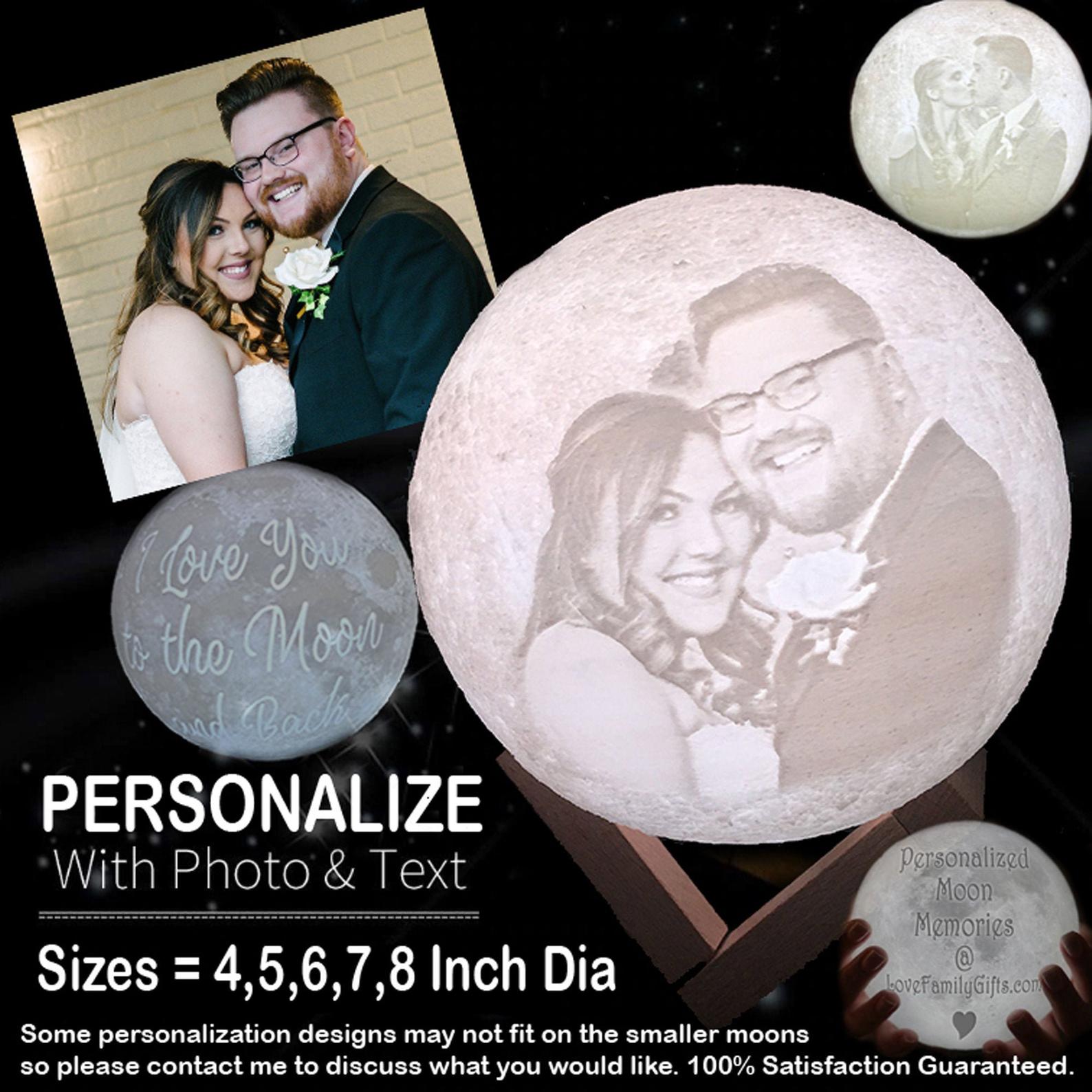 Lámpara de Luna impresa en 3D personalizada con texto y foto, luz nocturna recargable por USB, táctil, 2 colores, luz nocturna personalizada,