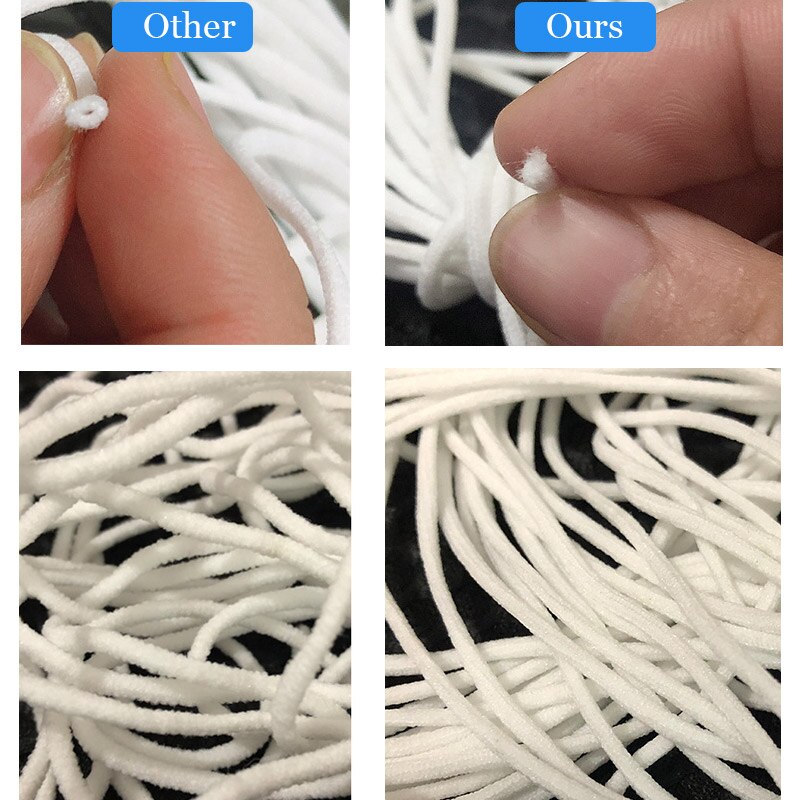 Elastisch bandje voor het naaien van rubberband, touw, 3mm ronde witte elastische koorden, oliekern, touw, handgemaakte doe-het-zelf rubberen tape, kledingaccessoires