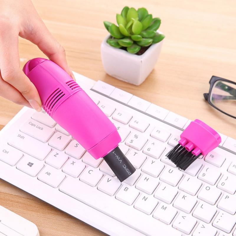 Limpiador portátil de teclado, 1 Uds., Mini, USB, ordenador portátil, aspiradora, brocha para polvos, Kit de limpieza, herramienta de limpieza del hogar: pink