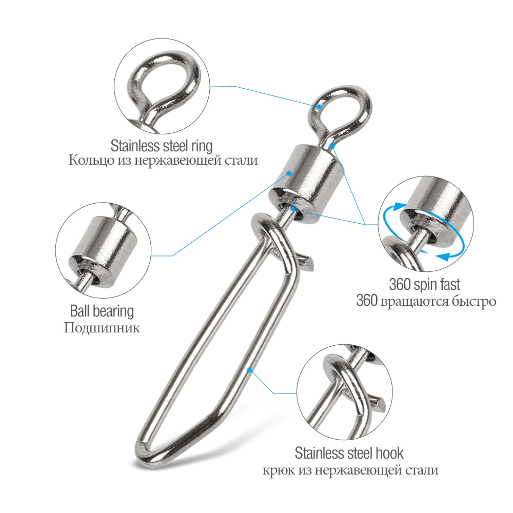 DONQL 50pcs/Box Fishing Swivels Swivels Connector with T shape Snap 2#-10# For Fishhook Lure Tackle Carp Fishing Rolling Swivels