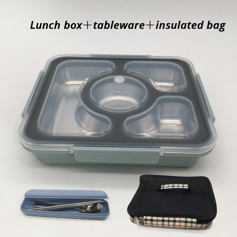 Rvs Lunchbox Voor Kid Verwarmd Lunchbox Keuken Accessoires Bento Box Maaltijd Prep Voedsel Container Opslag: Blue 4 grip package