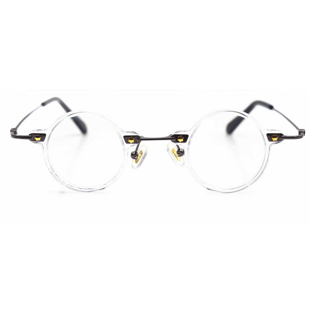 Marcos de anteojos redondos y pequeños para hombre y mujer, montura de anteojos hecha a mano de acetato de titanio, borde completo Rx able óptico, , 36mm: Crystal
