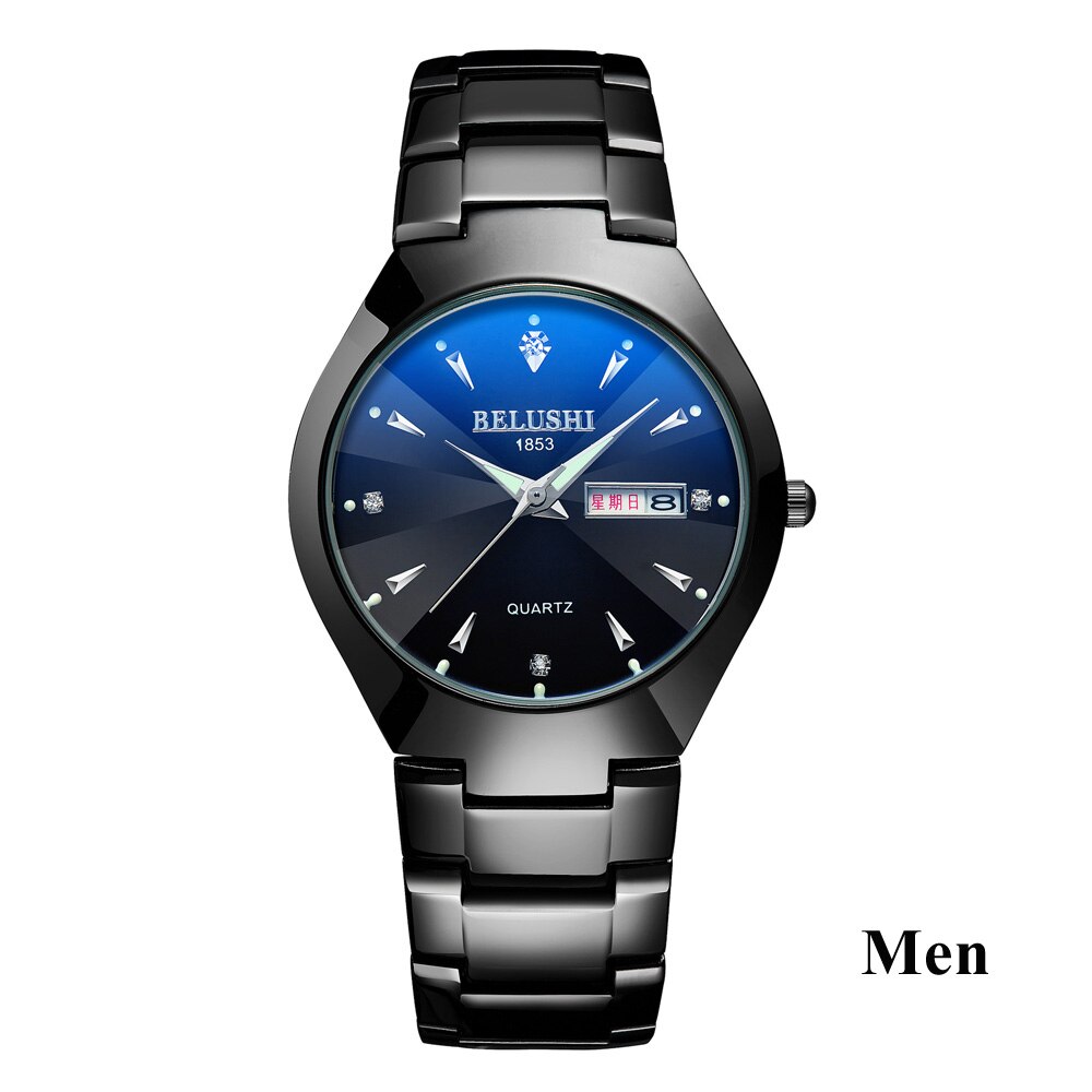 Paar Uhren oben Wolfram Stahl Schwarz Armbanduhr für Männer und Frauen Armbinde Weiblichen Uhr Reloj hombre Liebhaber saat: 1