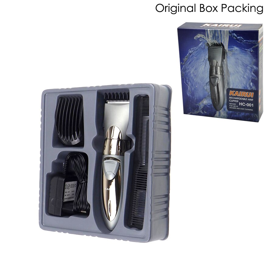 Electric Washable Hair Clipper Rechargeable Hair Trimmer Shaver Razor Cordless Adjustable Clipper Eu Plug Kairui HC 001: Gray With Box