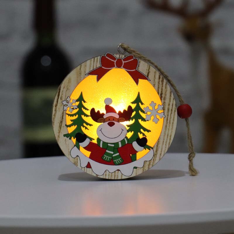 Kerstversiering Kerstboom Houten Gloeiende Vijfpuntige Ster Oude Man Sneeuwpop Herten Scène Decoratie Kerst Cadeau: 3