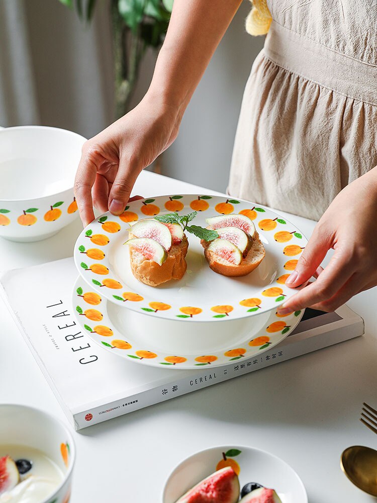 Cuenco de de frutas de hueso de estilo nórdico, tazón de cerámica de naranja y limón, plato de tazón de sopa para el hogar, comedor en pastel para el desayuno, Plato de frutas