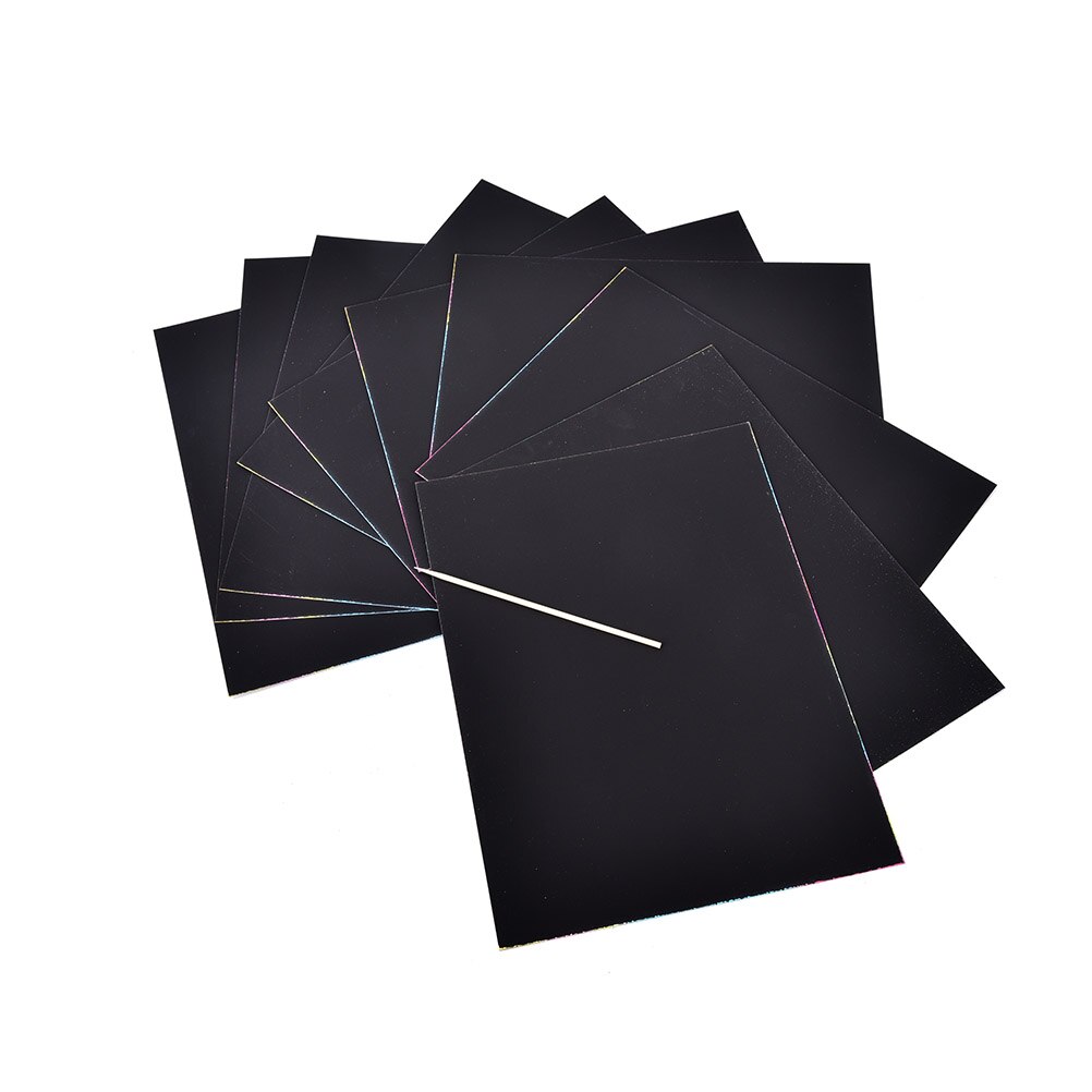 10 Sheets 16K Kids Painting Set Scratch Sheets Paper Colorful Magic Scratch Painting Paper With Drawing Stick Pens Scratch