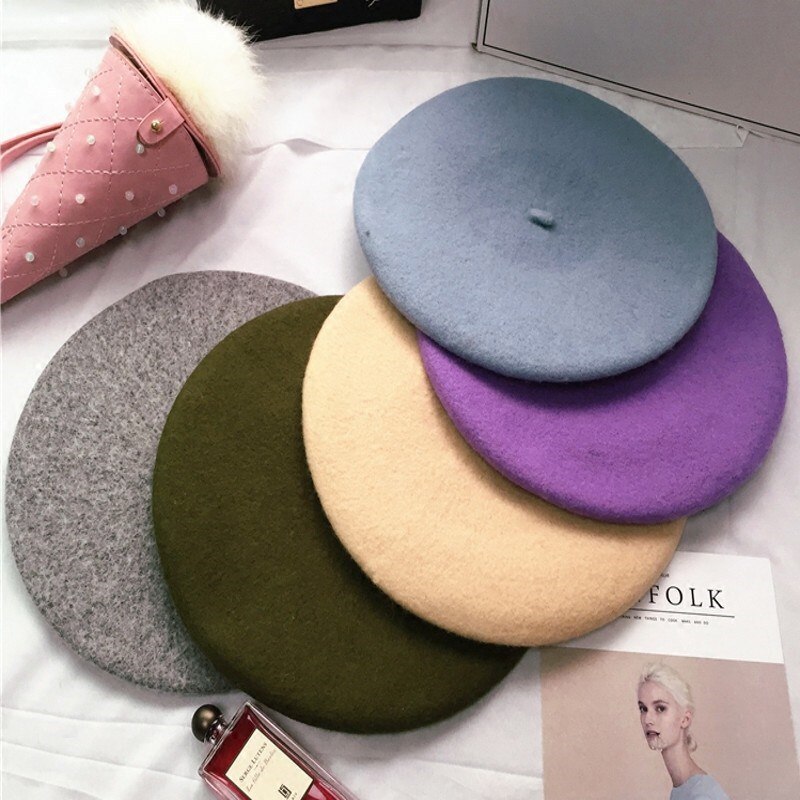Wolmix franse baret effen dames dames meisjes hoed herfst winter warme muts mutsen