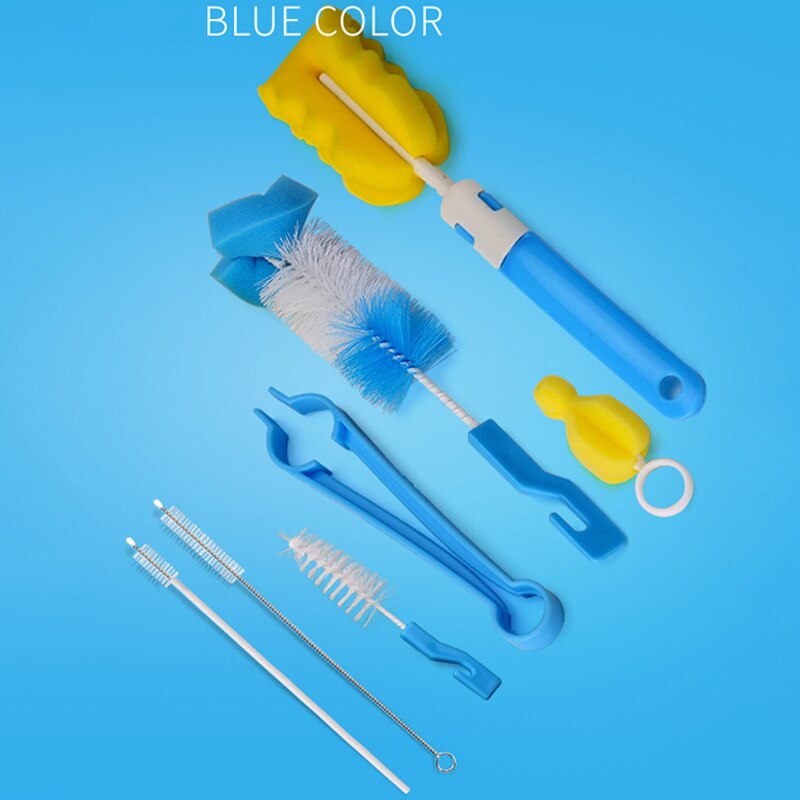 7 Pçs/set Bebê Mamilo Escova de Garrafa Esponja de Alta Densidade de 360 Graus Escova de Limpeza Escova de Garrafa de Leite Do Bebê Protable Bebê Pacifer