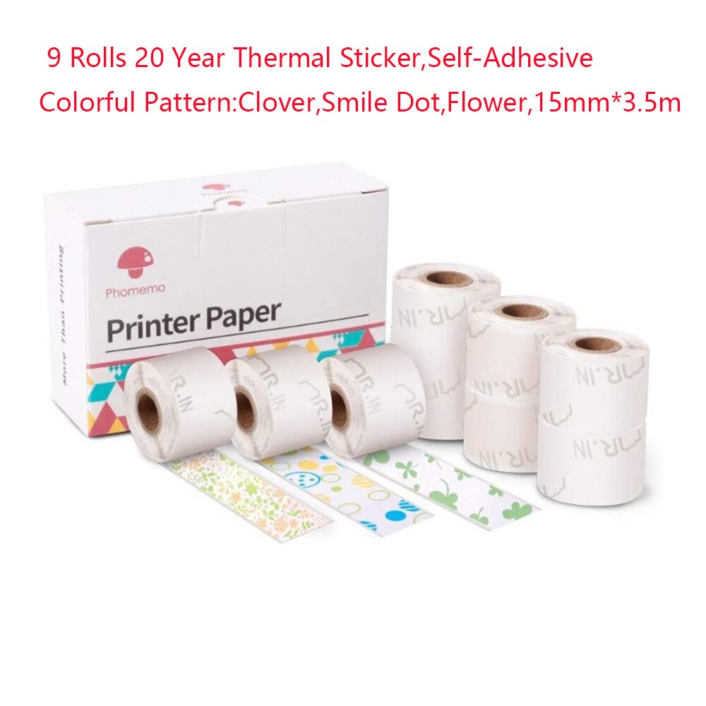 Phomemo Sticker Papier 9 Rolls Voor M02S M02 Pro Printer Naam Sticker 15Mm * 3.5M Zelfklevende foto Papers Samoprzylepny Voor Telefoon: 9 Rolls Mix 2