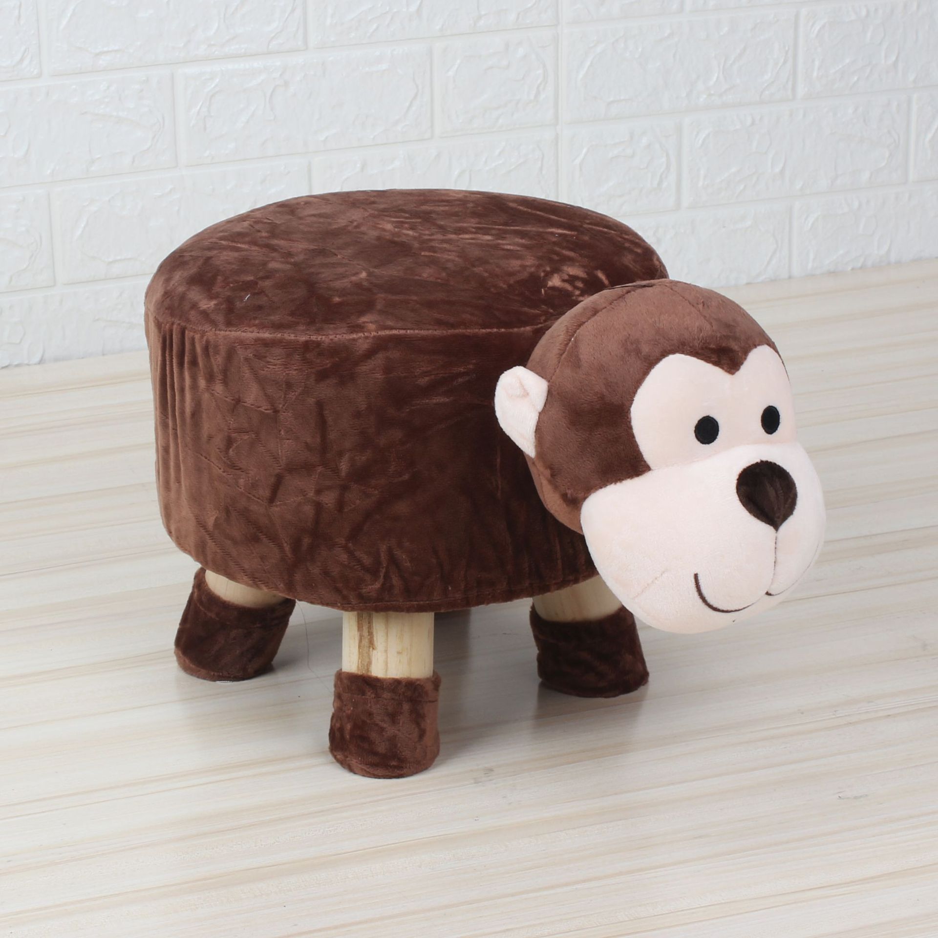 Cartoon Animal Stool Solid Wood Children's Coffee Table Home Small Sofa Removable and Washable Panda Lamb Elephant Cow: Dwarf monkey