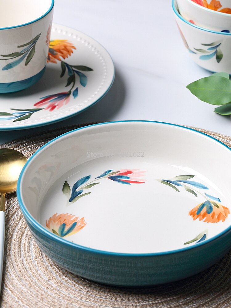 Japanese-style Tableware Retro Plate Dish Plate Home Deep Dish Cute Pasta Fruit Plate Good-looking Noodle Plate
