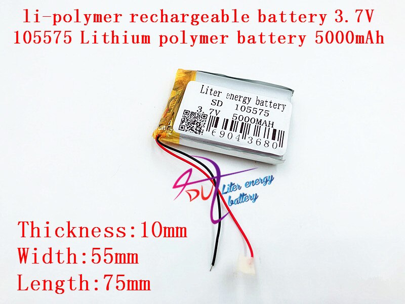 li-po Li-polymer MODEL 105575 5000mah 3.7V lithium polymer battery MP3 MP4 GPS The connector