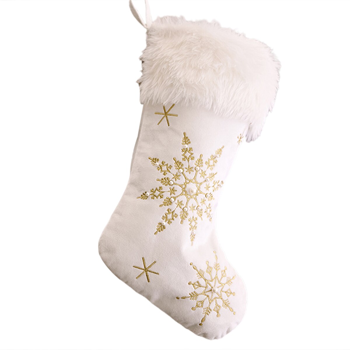 Flannel perle snefnug julestrømper slikpose xmas sokker juletræ hængende ornament dekoration: Guld