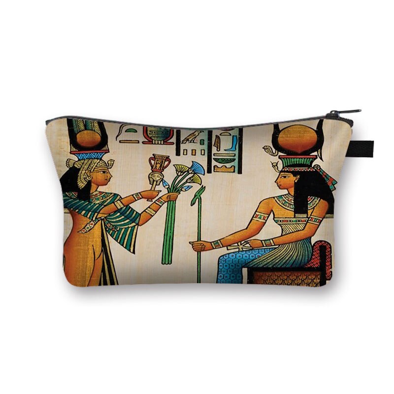 Egyptiskt konsttryck kosmetikafodral kvinnor sminkväskor egypten farao anubis necessär liten handväska läppstiftshållare kosmetisk väska