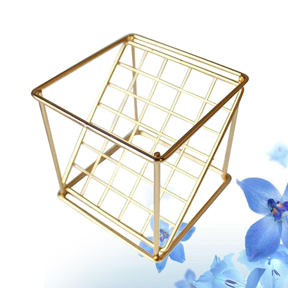 Flower Frame Wrought Iron Square Oblique Grid Line Vase Flower Stand Square Base Plant Display Rack for Office Home Black