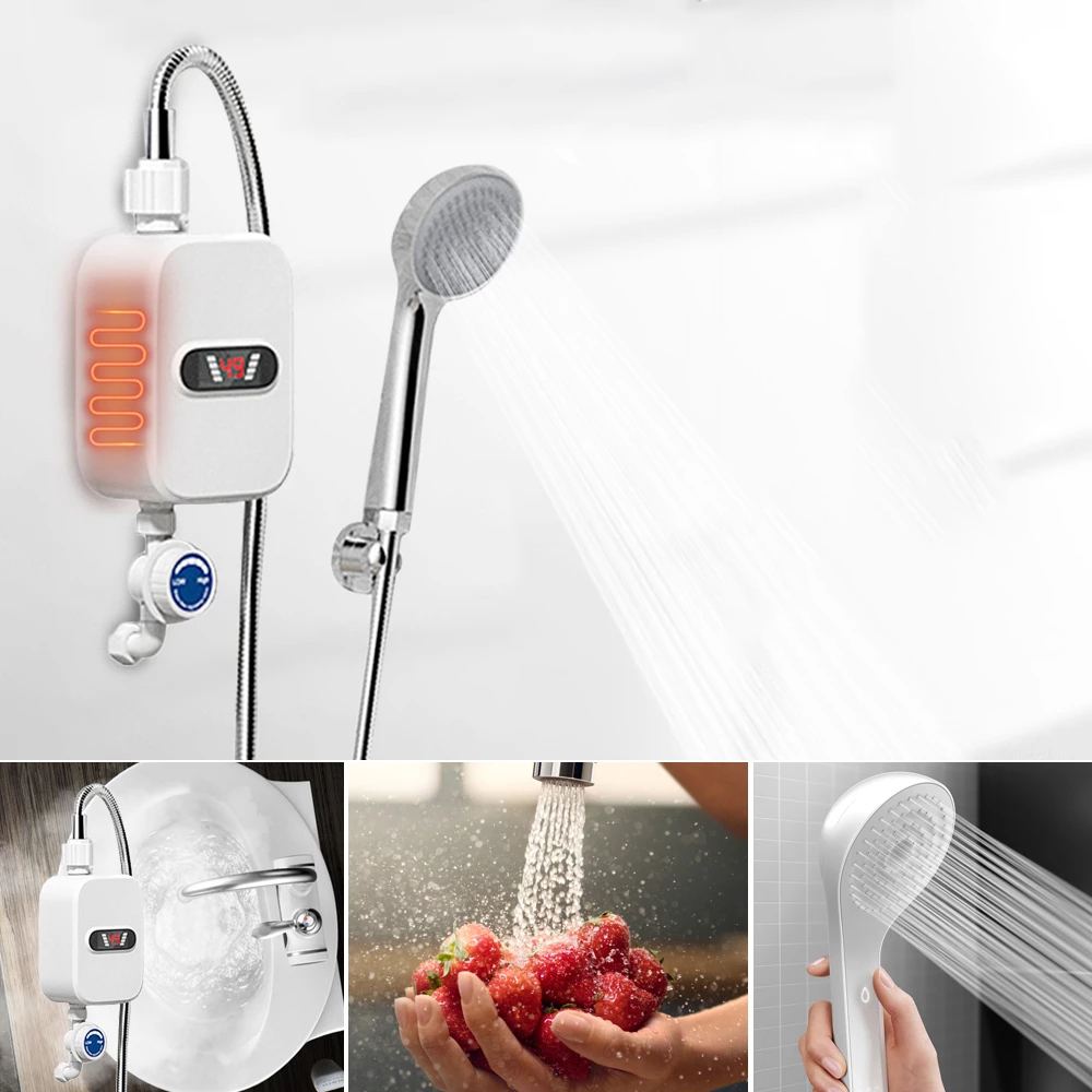 3500W Digital Electric Water Heater Thermostat Control Instantaneous Tankless Water Heater Kitchen Bathroom Shower Fast Heating