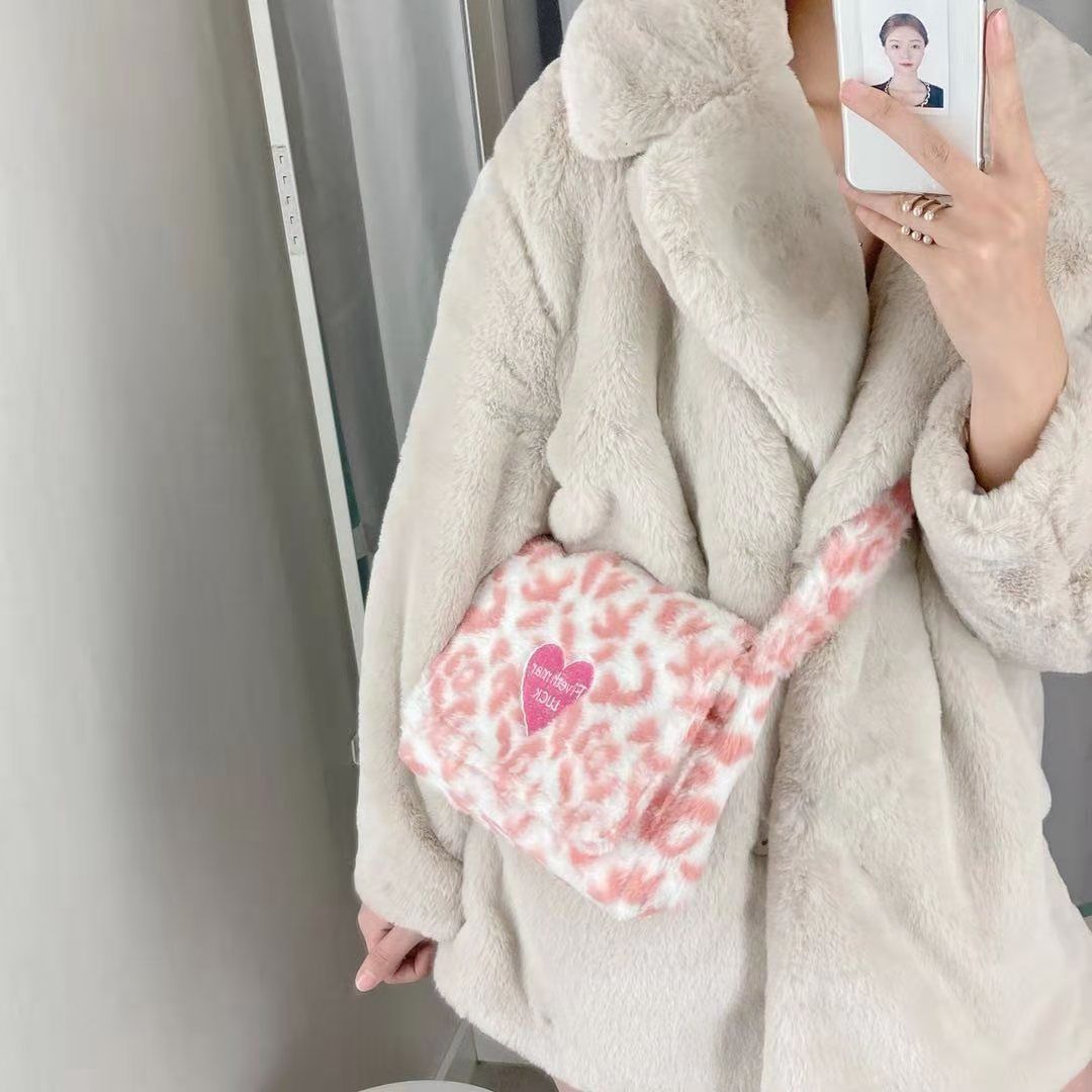 Leuke Luipaard Print Vrouwen Furry Schouder Crossbody Bag Zachte Pluche Cool Meisjes Messenger Tassen Dames Portemonnee Handtassen: cutepink